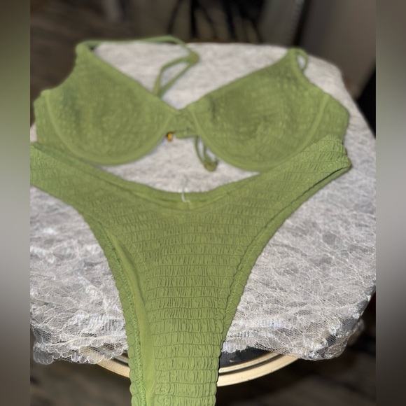 SunHoney Matcha Latte Smocked Bikini Lime green size Small - Picture 3 of 14